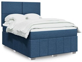 vidaXL Cama com molas/colchão 140x190 cm tecido azul