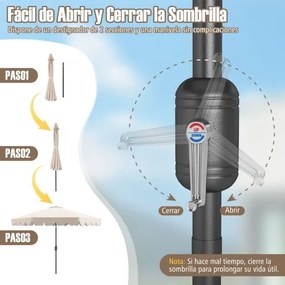 Guarda-sol 300 x 251 cm com manivela, inclinação com botão, ventilação superior e 8 varas para piscina ou praia, bege