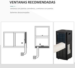 HOMCOM Ar Condicionado Portátil 5000BTU 4 em 1 Desumidificador Refrigerador R290 Móvel com 2 Velocidades Controlo Remoto Ecrã LED Temporizador 30,5x32,5x68cm Preto