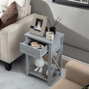 Mesa de cabeceira design moderno X mesa lateral versátil para sala de estar quarto 40 x 30 x 61,5 cm cinza