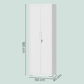 Armário arquivo escritório com portas duplas e 5 níveis 40 x 60 x 180 cm cinzento