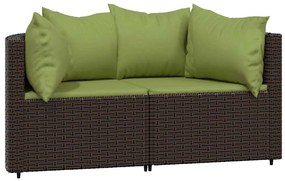 3 pcs conjunto lounge jardim c/ almofadões vime PE castanho