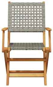 3 pcs conjunto de bistrô vime PE e madeira maciça cinzento