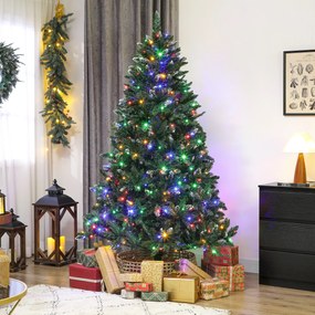 Árvore de Natal 210 cm com Luzes LED 9 Modos de Iluminação 1160 Ramos e Neve Artificial Verde