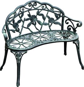 Outsunny Banco de Jardim 2 Lugares Estilo Neo Retro Padrão de Rosa Linhas Fuseladas 100x54x78 cm Alumínio Fundido Verde Envelhecido | Aosom Portugal