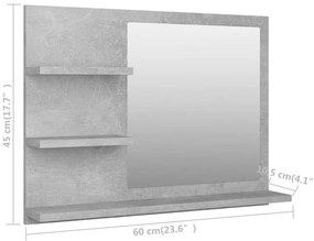 Espelho de casa de banho 60x10,5x45 cm contrapl. cinza cimento