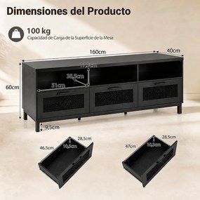 Móvel de TV, 160 x 40 x 60 cm, Para Televisores até 75 Polegadas, Preto
