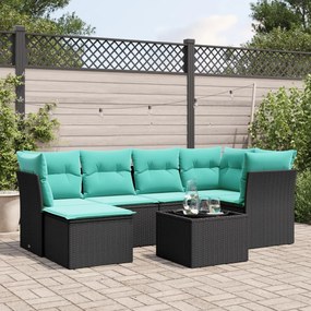 vidaXL 7 pcs conjunto de sofás p/ jardim c/ almofadões vime PE preto