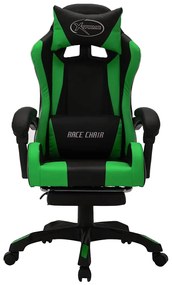 Cadeira estilo corrida luzes LED RGB couro artif. verde/preto