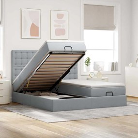 vidaXL Estrutura de cama otomana com colchões tecido cinzento claro