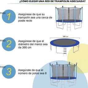 Rede de segurança de substituição para trampolim 366 cm Parede de malha para trampolim redondo com 8 postes 8 correias Preto