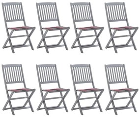 Cadeiras de exterior dobráveis 8pcs c/ almofadões acácia maciça