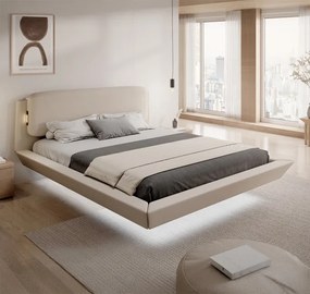 Cama de Casal Flutuante "Beatrice" em Bege - 150x190 cm – Design Moder