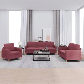 3202060 vidaXL 3 pcs conjunto de sofás com almofadões tecido vermelho tinto