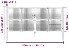 Portão de rede para jardim 300x175 cm aço galvanizado prateado