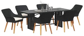 Conjunto de Jantar de 7 Peças Preto de Rattan Sintético