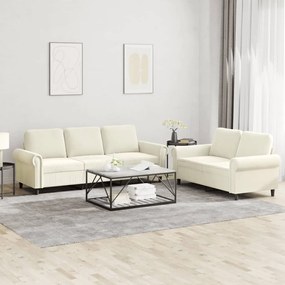 2 pcs conjunto de sofás com almofadões veludo cor creme