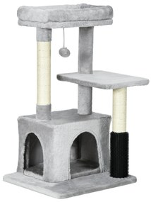 PawHut Arranhador para Gatos Médios com Casa Plataforma Bola Brinquedo Arranhador e Postes de Sisal 48x48x85 cm Cinza
