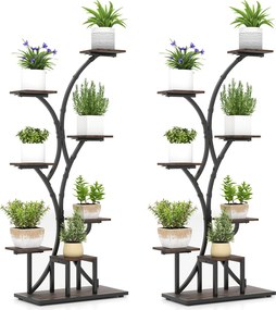 Conjunto de 2 suportes de 8 níveis para plantas, com luzes ajustáveis e temporizador, para varanda – 67 x 30 x 146 cm, castanho e preto