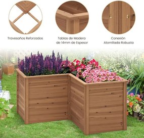 Floreira elevada para exterior com base aberta em forma de L 120 x 120 x 62 cm Castanho