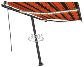 Toldo autom. LED e sensor de vento 300x250 cm laranja/castanho