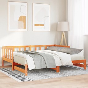 vidaXL Cama dia com cama auxiliar castanho encerado 180x200 cm madeira maciça de pinho