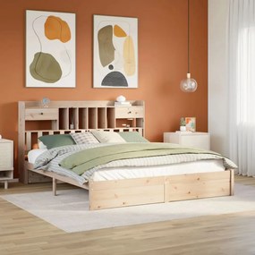 vidaXL Cama com estante sem colchão 200x200 cm pinho maciço