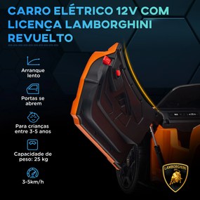 Carro Elétrico para Crianças Carro Lamborghini Revuelto com Bateria 12V  Faróis LED e Música 105x60x40 cm Laranja