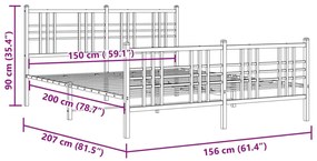 Estrutura de cama com cabeceira e pés 150x200 cm metal branco