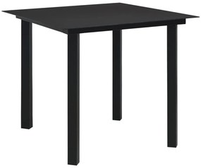 vidaXL Mesa de jantar para jardim 80x80x74 cm aço e vidro preto