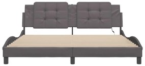 Estrutura de cama c/ luzes LED 180x200cm couro artificial cinza