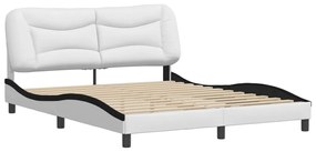 Estrutura cama c/ cabeceira 160x200 couro artif. branco/preto