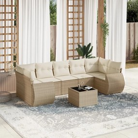 vidaXL 8 pcs conjunto de sofás p/ jardim com almofadões vime PE bege