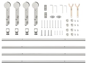 Kit ferragens p/ porta deslizante 183cm aço inoxidável prateado