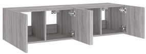 Móveis de parede para TV com luzes LED 2 pcs cinzento sonoma