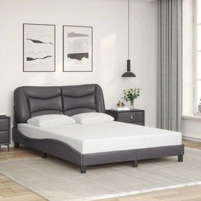 Estrutura de cama c/ luzes LED 120x200cm couro artificial cinza