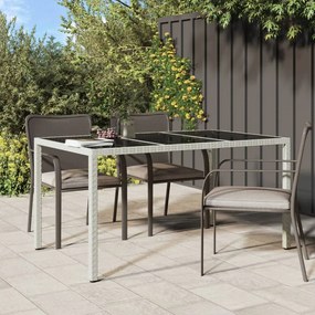 vidaXL Mesa de jardim 150x90x75 cm vidro temperado e vime PE branco