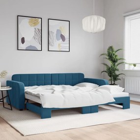 vidaXL Sofá-cama com gavetão 90x200 cm veludo azul