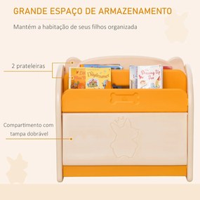 Estante Infantil de Brinquedos e Livros para Crianças com 2 Prateleiras e Caixa de Armazenamento com Tampa Dobrável para Habitação Infantil 70x33x62,5