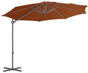 Guarda-sol de jardim cantilever c/ poste aço 300 cm terracotta