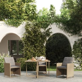 vidaXL Mesa de jardim 109x107x74 cm vime PE e vidro bege