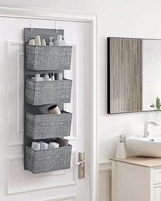 Prateleira organizadora suspensa para guarda roupa com 4 bolsos 33,5 x 12 x 100 cm cinza mesclado
