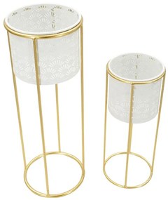 CONJUNTO DE 2 VASOS BRANCO E DOURADO Ø 17X46-14X34 CM (PLANTAS NÃO INCLUIDAS)