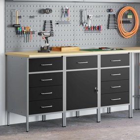 Conjunto de Armários de Trabalho VidaXL 3 Peças Preto e Cinza em Madei