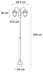 Lanterna de exterior clássica preta 235 cm 2-luzes IP44 - Berta Clássico / Antigo
