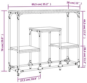 Mesa consola 89,5x28x76 cm derivados de madeira cinzento sonoma