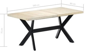 Mesa de jantar 160x80x75 cm madeira de mangueira maciça branco