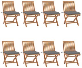 vidaXL Cadeiras de jardim dobráveis c/ almofadões 8 pcs teca maciça