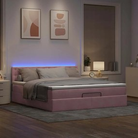 Cama otomana com colchão &amp; LEDs 180x200cm veludo rosa