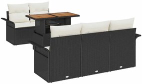 Conjunto de Sofás de Jardim com 6 Peças e Almofadas Pretas de Rattan e